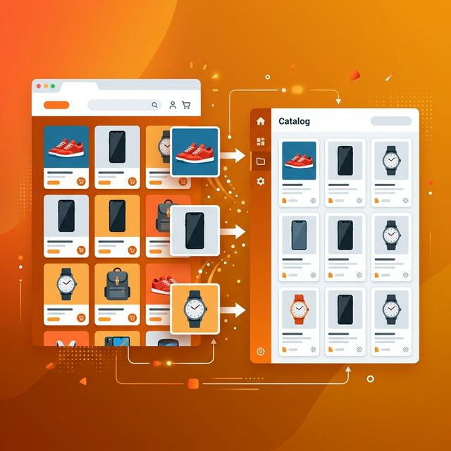 E-commerce product grid with product images being extracted into an organized catalog view